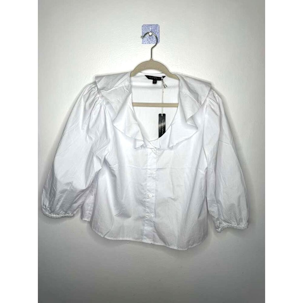Velvet Heart White Ruffle Statement Collar Puff Sleeve Blouse - NWT Size L